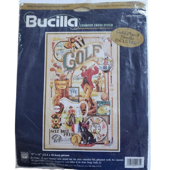 Bucilla Other - Bucilla Golfing Memorabilia Collage Sampler 1998 Counted Cross Stitch Kit 42075